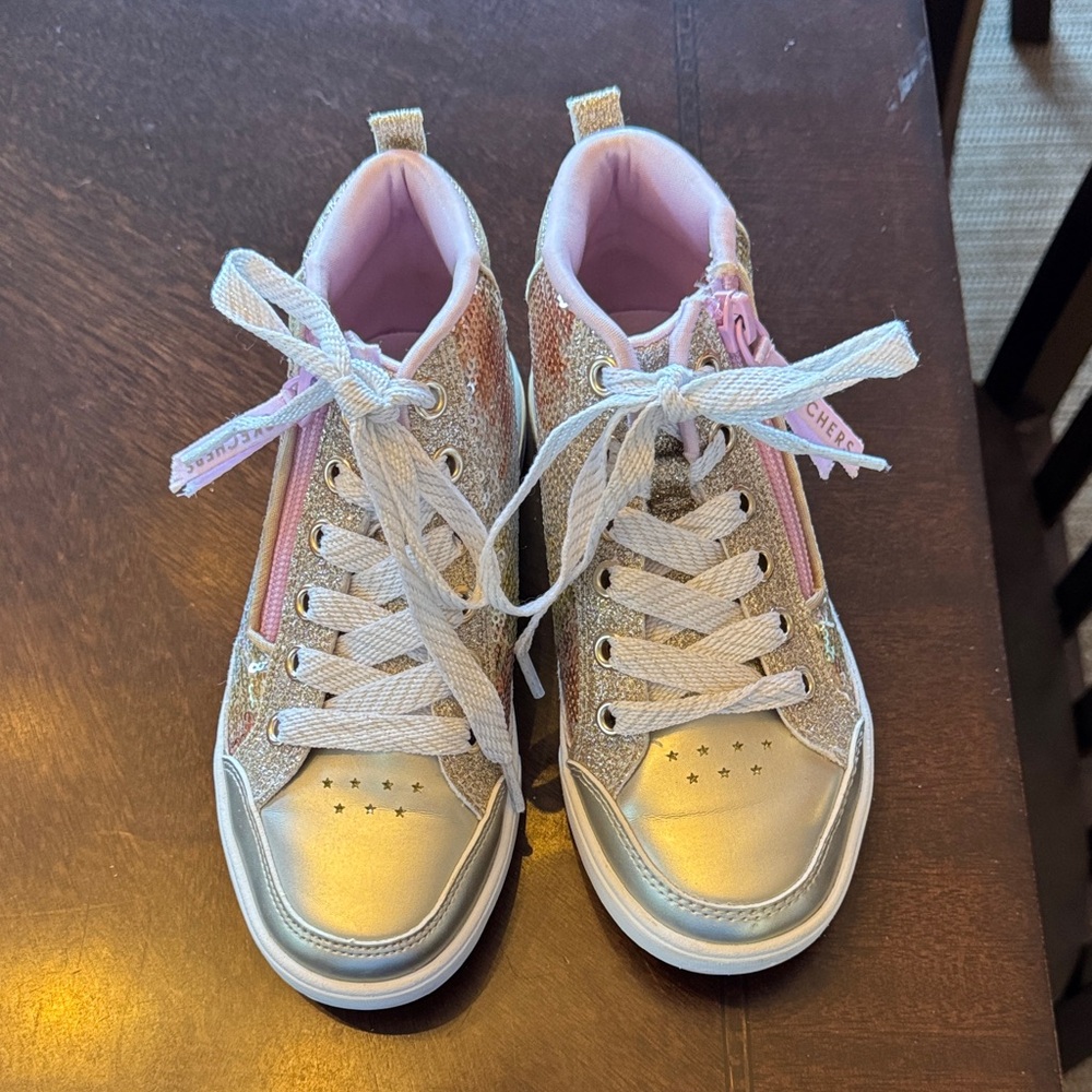 Skechers Street Shoutouts 2.0 Sequin Stars High Top Sneakers size girls 13